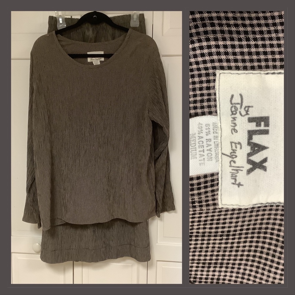 FLAX  Tunic and Skirt Set Rayon Acetate Blend Size M + S - with flaw as shown